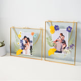MHM Brass Wall Hanging Photo Frames, Gold Frames that Display Dried Plants, Flowers Artwork with double Pressed Glass (8x10, Gold - Horizontal)
