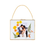 MHM Brass Wall Hanging Photo Frames, Gold Frames that Display Dried Plants, Flowers Artwork with double Pressed Glass (8x10, Gold - Horizontal)