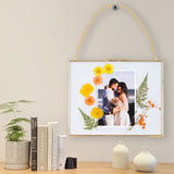 MHM Brass Wall Hanging Photo Frames, Gold Frames that Display Dried Plants, Flowers Artwork with double Pressed Glass (8x10, Gold - Horizontal)