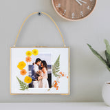 MHM Brass Wall Hanging Photo Frames, Gold Frames that Display Dried Plants, Flowers Artwork with double Pressed Glass (8x10, Gold - Horizontal)