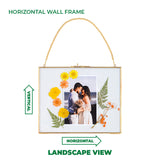 MHM Brass Wall Hanging Photo Frames, Gold Frames that Display Dried Plants, Flowers Artwork with double Pressed Glass (8x10, Gold - Horizontal)