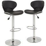 SET of 2 Bar Stools Black PU Leather Modern Hydraulic Swivel Dinning Chair