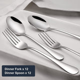 Stainless Steel Silverware Set, Utensil Set, 24-Pieces Spoon and Fork Cutlery Flatware Set for Home, Kitchen and Restaurant, Mirror Polished, Dishwasher Safe