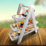 MHM 3 Tier Serving Tray Farmhouse Rustic Gray Wooden 3-Tier Serving Tray - 3 Tier Cupcake Stand Collapsible White Grey Rustic Serving Tray for Parties and Picnics