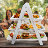 MHM 3 Tier Serving Tray Farmhouse Rustic Gray Wooden 3-Tier Serving Tray - 3 Tier Cupcake Stand Collapsible White Grey Rustic Serving Tray for Parties and Picnics