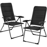 Patio Folding Chairs Black (Set of 2) Adjustable Reclining Back Padded Breathable Seats