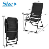 Patio Folding Chairs Black (Set of 2) Adjustable Reclining Back Padded Breathable Seats