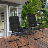 Patio Folding Chairs Black (Set of 2) Adjustable Reclining Back Padded Breathable Seats