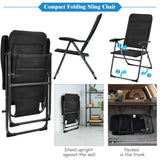 Patio Folding Chairs Black (Set of 2) Adjustable Reclining Back Padded Breathable Seats