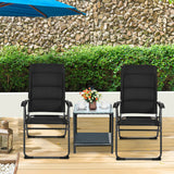 Patio Folding Chairs Black (Set of 2) Adjustable Reclining Back Padded Breathable Seats
