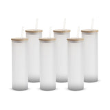 MHM Glass Sublimation Tumblers Sublimation Glass Blank Tumbler Skinny Frosted 20oz with Bamboo Lid and Straw Sublimation Cups Frosted Glass Sublimation Tumbler