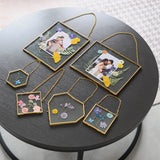 MHM Set of 2 or 3 Brass Wall Hanging Photo Frames, Gold Frames that Display Dried Plants, Flowers Artwork with Double Pressed Glass.