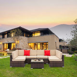 Outdoor Sectional Rattan Outdoor Sofa Set (7 Piece) PE Wicker for Patio Backyard Garden