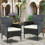 Outdoor Rattan Wicker Dining Seats with Cushions (Set of 2)