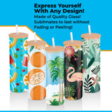 MHM Glass Sublimation Tumblers Sublimation Glass Blank Tumbler Skinny Frosted 20oz with Bamboo Lid and Straw Sublimation Cups Frosted Glass Sublimation Tumbler