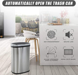 Touchless Trash Can Automatic Touch Free Kitchen Trash Can 13 Gallons Stainless Steel