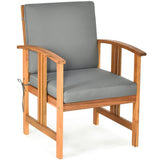 Outdoor Acacia Wood Sofa Patio Furniture Set with Gray Cushions