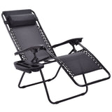 (2 Piece Set) Zero Gravity  Reclining Lounge Chair for Beach or Outdoor w/ Utility Tray (Black) - ModernKitchenMaker.com