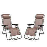 (2 Piece Set) Zero Gravity  Reclining Lounge Chair for Beach or Outdoor w/ Utility Tray