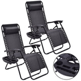 (2 Piece Set) Zero Gravity  Reclining Lounge Chair for Beach or Outdoor w/ Utility Tray (Black) - ModernKitchenMaker.com