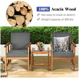 Outdoor Acacia Wood Sofa Patio Furniture Set with Gray Cushions