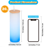 MHM Glass Sublimation Tumblers Sublimation Glass Blank Tumbler Skinny Frosted 20oz with Bamboo Lid and Straw Sublimation Cups Frosted Glass Sublimation Tumbler