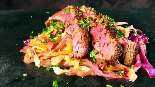 Flank Steak with Crunchy Cabbage Recipe by MICHAEL SYMON