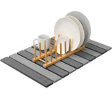 MHM Stone Dish Drying Mat – Volcanic Diatomaceous Earth from Changbai Mountains – Fast-Absorbing, Heat Resistant, Bamboo Rack Included – Eco-Friendly, Minimal Kitchen Drying Mat