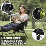 MHM Portable Camping Chair with Footrest, High Back Reclining Lightweight Folding Chair with Cup Holder, Storage Pocket & Carry Bag for Camping, Beach, Backpacking, Outdoor