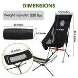 MHM Portable Camping Chair with Footrest, High Back Reclining Lightweight Folding Chair with Cup Holder, Storage Pocket & Carry Bag for Camping, Beach, Backpacking, Outdoor