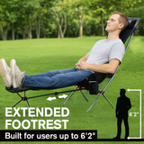MHM Portable Camping Chair with Footrest, High Back Reclining Lightweight Folding Chair with Cup Holder, Storage Pocket & Carry Bag for Camping, Beach, Backpacking, Outdoor