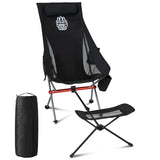 MHM Portable Camping Chair with Footrest, High Back Reclining Lightweight Folding Chair with Cup Holder, Storage Pocket & Carry Bag for Camping, Beach, Backpacking, Outdoor
