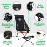 MHM Portable Camping Chair with Footrest, High Back Reclining Lightweight Folding Chair with Cup Holder, Storage Pocket & Carry Bag for Camping, Beach, Backpacking, Outdoor