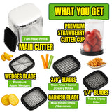All-in-One French Fry Cutter for Potatoes and Strawberry Slicer – 4 Blade Fruit & Vegetable Slicer, Premium Chopper with Wedge, Garnish, and Strawberry Cutter Cup