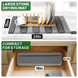 MHM Stone Dish Drying Mat – Volcanic Diatomaceous Earth from Changbai Mountains – Fast-Absorbing, Heat Resistant, Bamboo Rack Included – Eco-Friendly, Minimal Kitchen Drying Mat