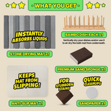 MHM Stone Dish Drying Mat – Volcanic Diatomaceous Earth from Changbai Mountains – Fast-Absorbing, Heat Resistant, Bamboo Rack Included – Eco-Friendly, Minimal Kitchen Drying Mat