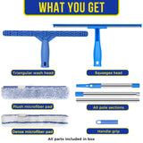 MHM's Window Squeegee for Home – 3-in-1 Window Cleaning Kit with Extendable Handle, Dual Microfiber Pads & Squeegee – Complete Window Cleaning Tool for Shower Doors, Glass, Walls & Mirrors