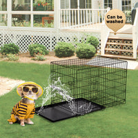 Black 48" 2 Door Pet Cage Folding Dog w/Divider Cat Crate Cage Kennel with Tray