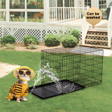 Black 48" 2 Door Pet Cage Folding Dog w/Divider Cat Crate Cage Kennel with Tray