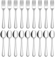 Stainless Steel Silverware Set, Utensil Set, 24-Pieces Spoon and Fork Cutlery Flatware Set for Home, Kitchen and Restaurant, Mirror Polished, Dishwasher Safe