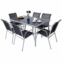 Patio Dining Set with Steel Tables and Chairs Glass Table Top for Outdoor (7 Piece)