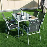 Patio Dining Set with Steel Tables and Chairs Glass Table Top for Outdoor (7 Piece)