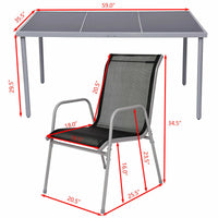 Patio Dining Set with Steel Tables and Chairs Glass Table Top for Outdoor (7 Piece)
