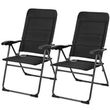 Patio Folding Chairs Black (Set of 2) Adjustable Reclining Back Padded Breathable Seats