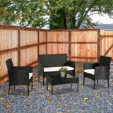 Rattan Outdoor Furniture Set (4 Piece) with Cushioned Seating Wicker Outdoor Furniture Set