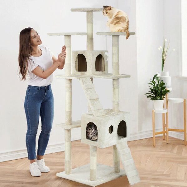 Tall Cat Scratching Post 80" Cat Tree Condo Beige Color