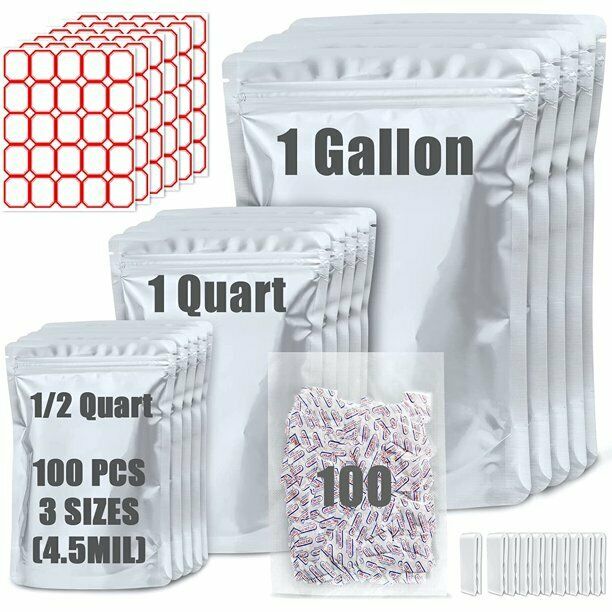 50 Mylar Bags for Food Storage Quart Size Extra Thick Smell Proof Storage  Bags