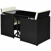 Rattan Dining Set Outdoor Black (3 Piece) with Cushions Wicker Rattan Furniture Set