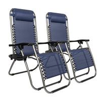 (2 Piece Set) Zero Gravity  Reclining Lounge Chair for Beach or Outdoor w/ Utility Tray