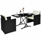 Rattan Dining Set Outdoor Black (3 Piece) with Cushions Wicker Rattan Furniture Set